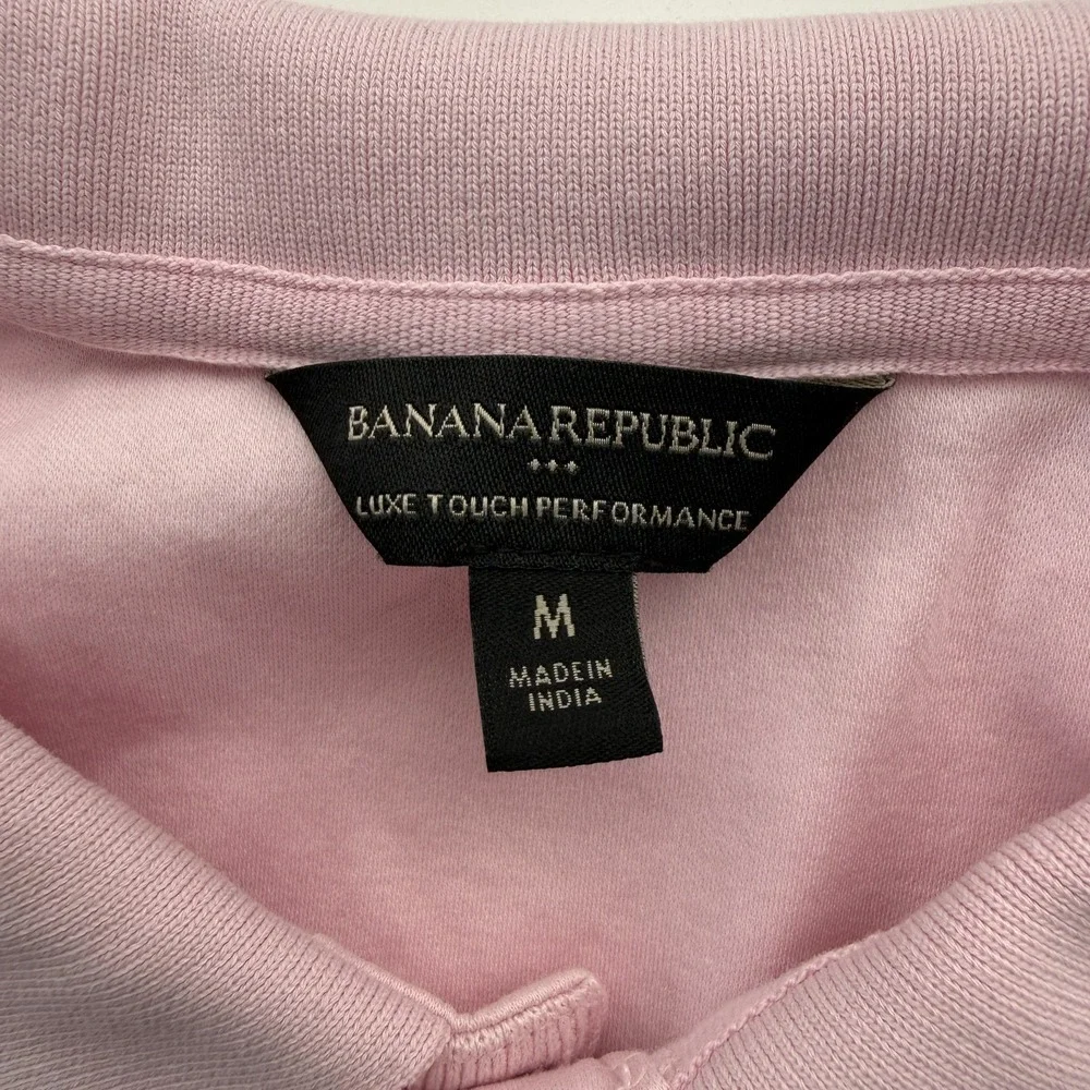 BANANA REPUBLIC Luxe Touch Pip Pink Oxford Polo Short Sleeve Shirt‎ Mens Medium